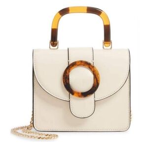 TOPSHOP Capri Buckle Crossbody Bag in Beige, Tortoise Shell Details, Gold Chain